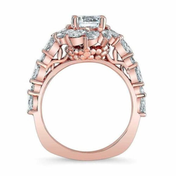 Beuatiful 14k Rose Gold Over Sterling Silver White Sapphires Ring - Picture 6 of 6